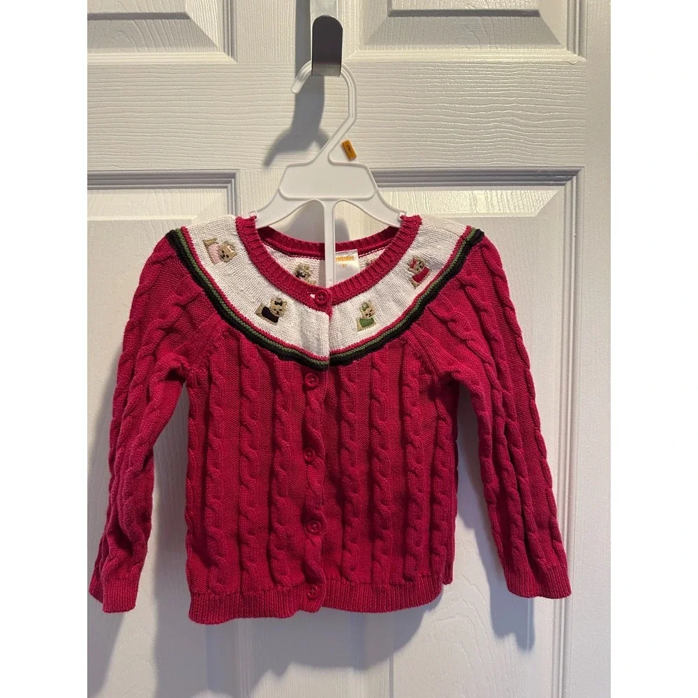 Vintage Gymboree Toddler Girl Red Cable Knit Cardigan Sweater Pups and Kisses 3T